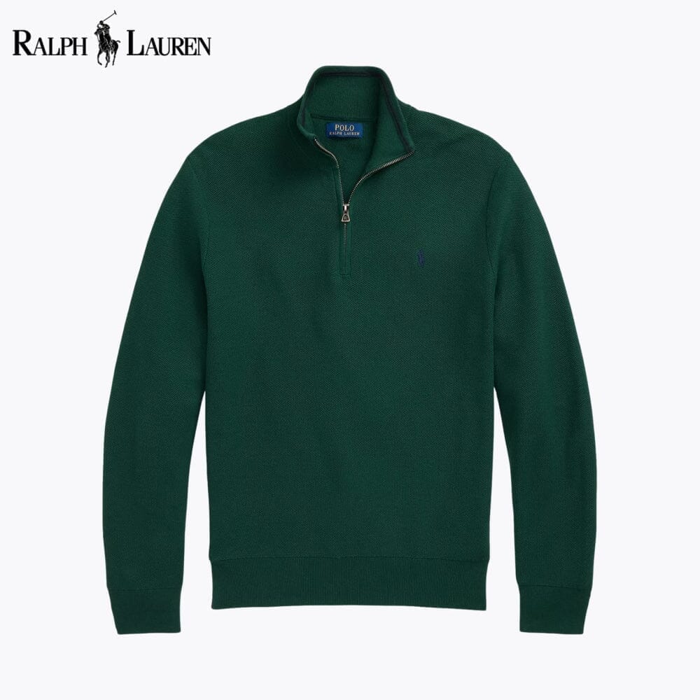 Ralph Lauren Mesh-Knit Cotton Quarter-Zip Sweater LS Vintage Pine S
