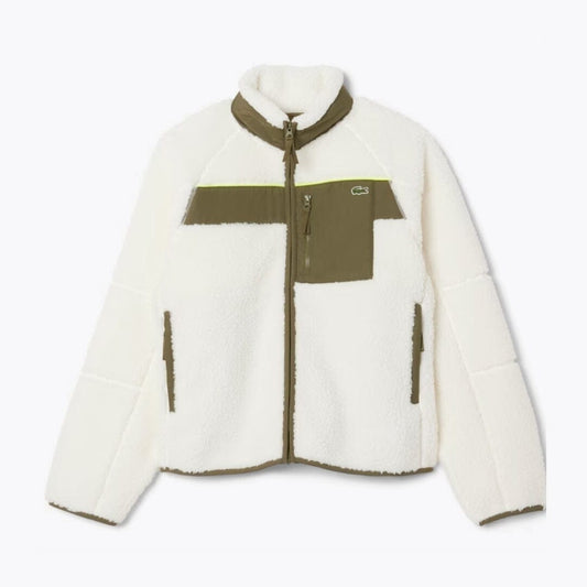 Lacoste Colour-Block Sherpa Fleece Jacket LS White / Khaki Green S