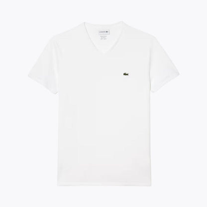 Lacoste Lightweight Cotton Pima V Neck T-shirt LS White S