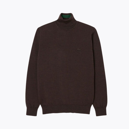 Lacoste Merino Wool Roll Neck Sweater LS Brown S