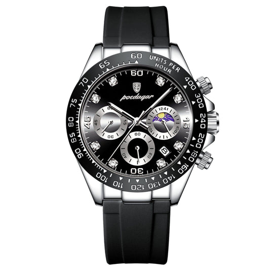 Poedagar Chronograph Time Date LS Silver Black
