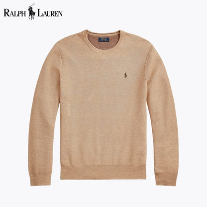 Ralph Lauren Mesh-Knit Cotton Crewneck Sweater LS Camel S
