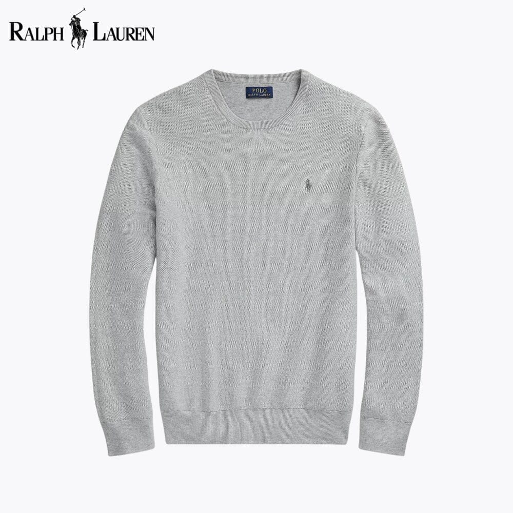 Ralph Lauren Mesh-Knit Cotton Crewneck Sweater LS Grey S