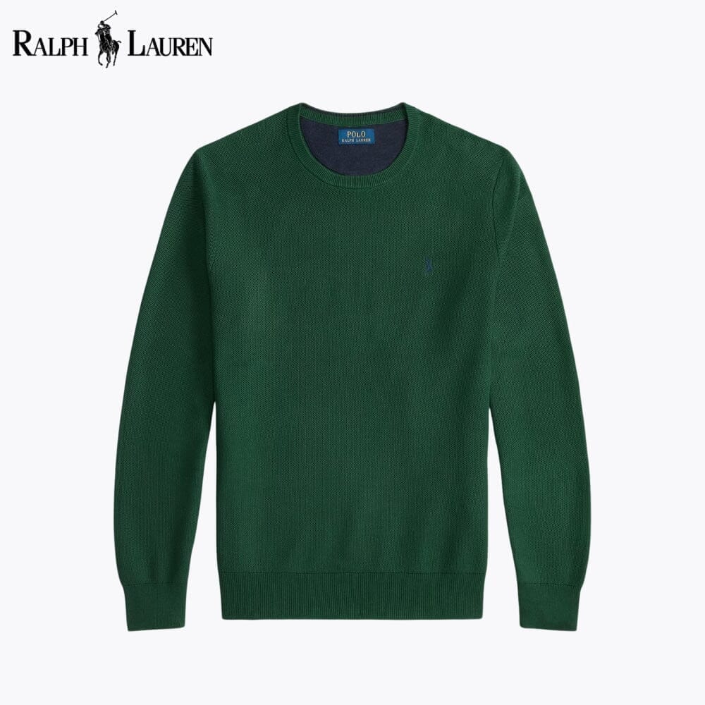Ralph Lauren Mesh-Knit Cotton Crewneck Sweater LS Vintage Pine S