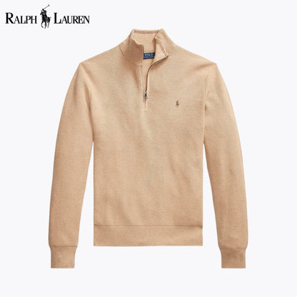 Ralph Lauren Mesh-Knit Cotton Quarter-Zip Sweater LS Camel S