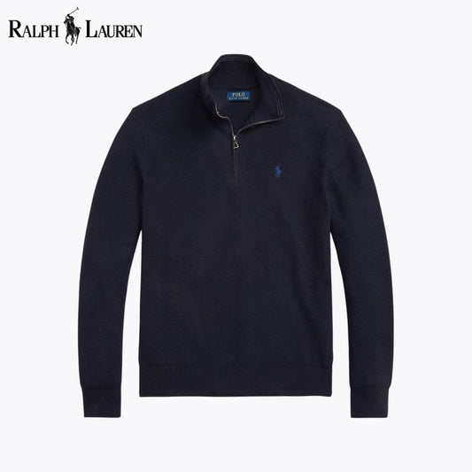 Ralph Lauren Mesh-Knit Cotton Quarter-Zip Sweater LS Navy Blue S
