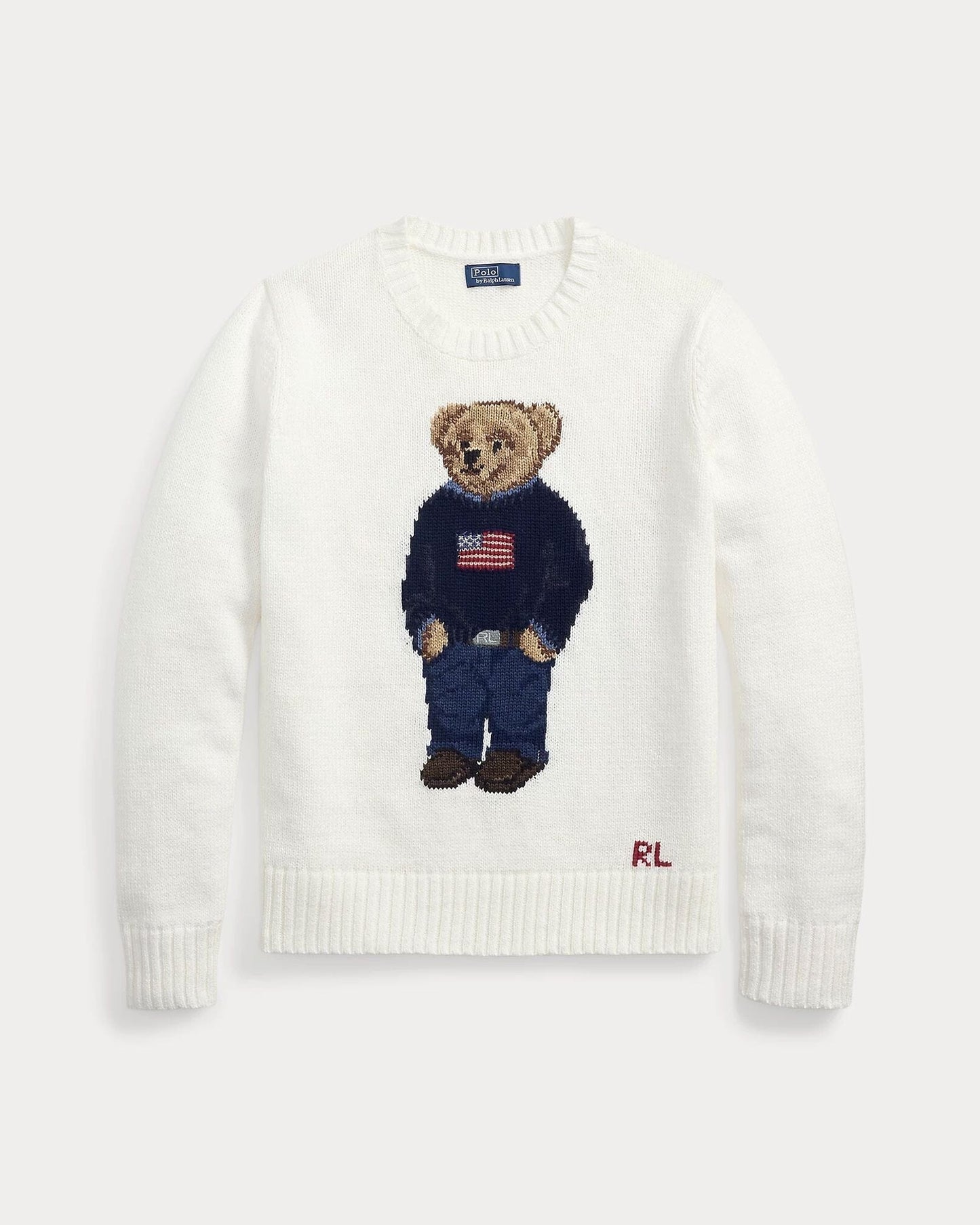 Ralph Lauren Polo Bear Crew Neck Sweater In Linen-Cotton Blend LS White S