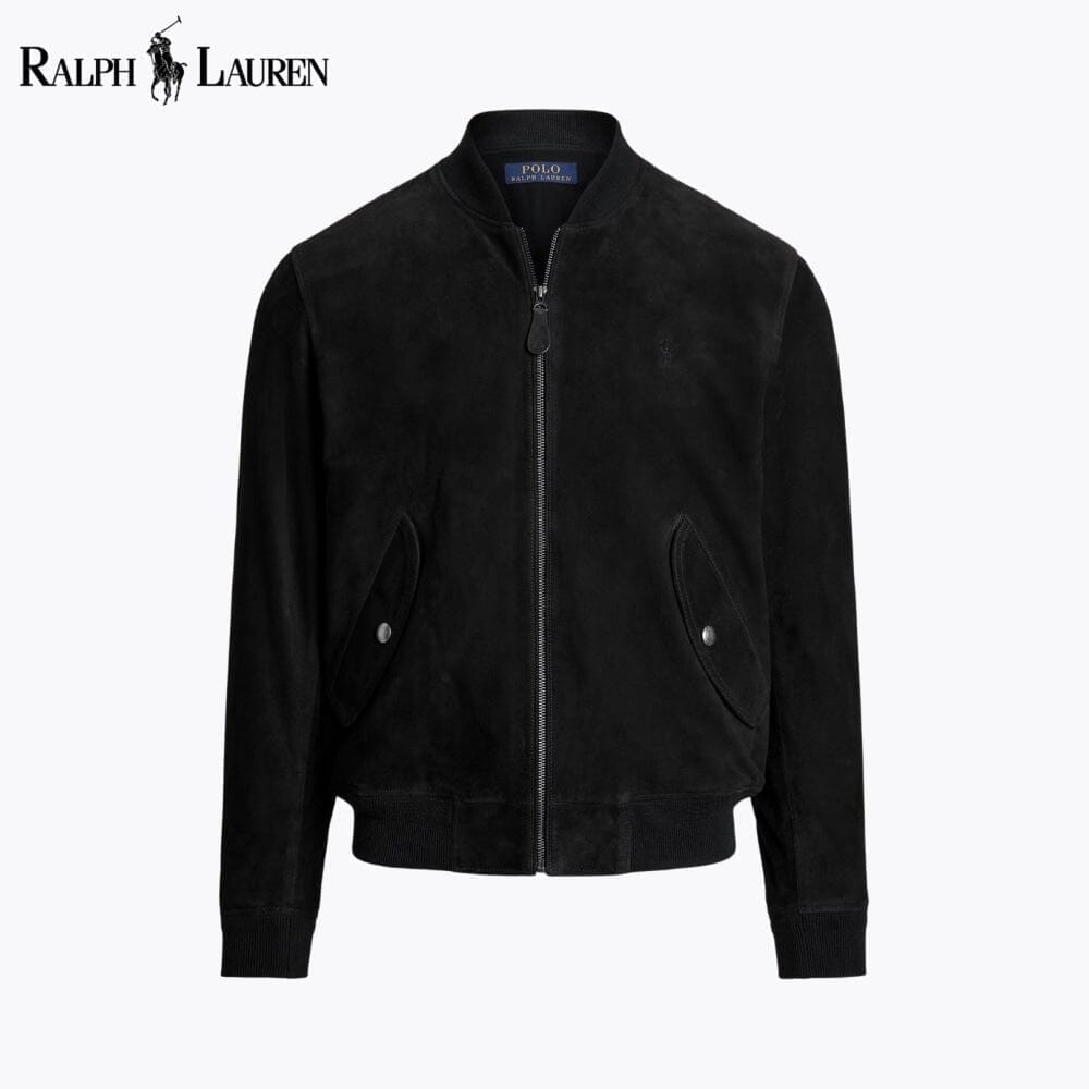 Ralph Lauren Suede Bomber Jacket LS Polo Black S