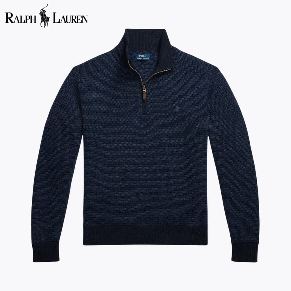 Ralph Lauren Washable Wool Quarter-Zip Sweater LS Blue Navy S