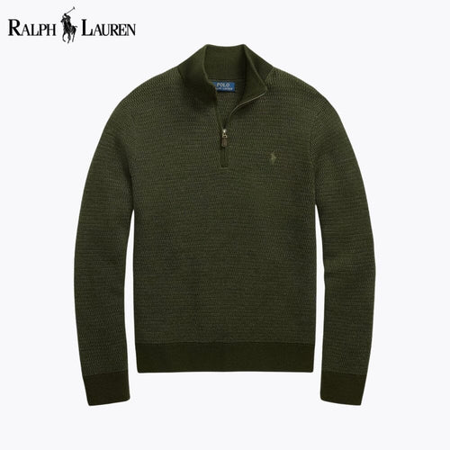 Ralph Lauren Washable Wool Quarter-Zip Sweater LS Olive S