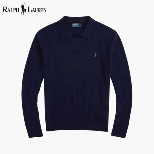 Ralph Lauren Wool Johnny-Collar Sweater LS Blue Navy S