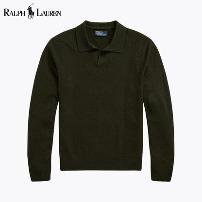 Ralph Lauren Wool Johnny-Collar Sweater LS Leaf Green S